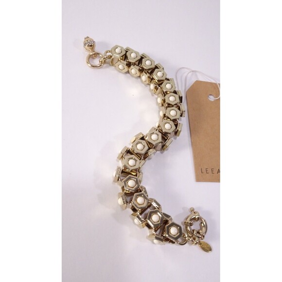 Lee Angel Women's Howlite Cabochon Gold Brass Box Link Bracelet NWT 168 - Picture 7 of 7